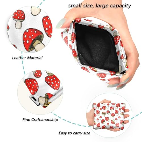 Cartoon Red Mushrooms Coin Purse Leather Pouch Change Purse, Squeeze Coin Pouch for Cards, Keys & Lipsticks, Unisex2