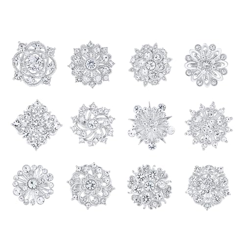 assorted small size crystal rhinestone flower brooch pins set for crafts embellishment wedding bouquet brooches for women fashion