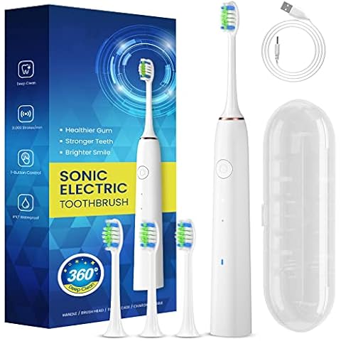 Sonic Toothbrushes, Adults Electric Toothbrush Rechargeable Tooth Brush | 40 Day Using Time | 4 Dupont Brush Heads | 2 Cleaning Modes | White Cover