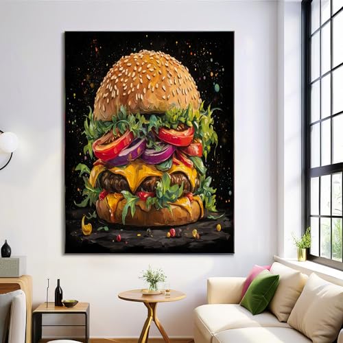 Póster de lienzo de hamburguesa gigante de 60x90cm: cuadro de graffiti moderno