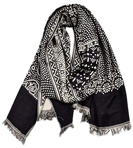 Runtlly RC-S180311 BLACK Scarf For Men Lightweight Shape Paisley Pattern Fashion Cotton-Linen Scarves Long Scarf Man Gentleman Summer Fall 0311 Black thumb #1