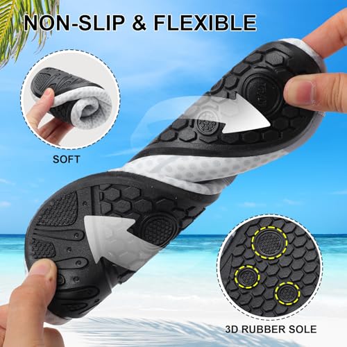 Mens Womens Water Shoes Quick Dry Barefoot Shoes Non-Slip Aqua Socks for Beach Swim White Light Grey3
