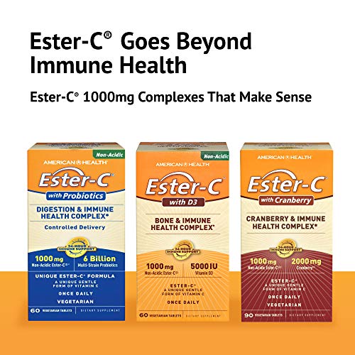 American Health Esterc With D3 Bone Immune Complex Vegetarian Tablets 24Hour Immune Support 1000 Mg Esterc 5000 Iu Vitamin D3 Nonacidic Vitamin C Servings, 60 Count #TOP5
