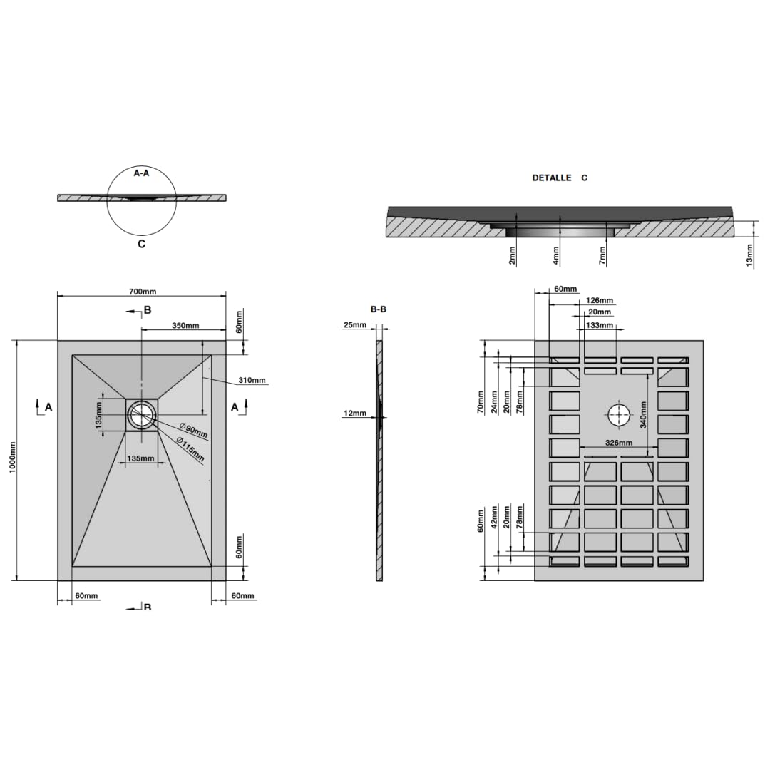 Kiamami Valentina - Piatto Doccia 70x100 Rettangolare Antiscivolo Riducibile in Resina Effetto Pietra Bianco, Solo 2,5 cm di Spessore, Copripiletta Acciaio Incluso