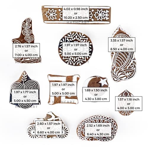 Image of Set of 10 | Wooden Stamps Designer Blocks for Scrapbooking | Saree Border | Handmade Baren for Project Designing | Fabric Textile | Clay | Pottery Craft