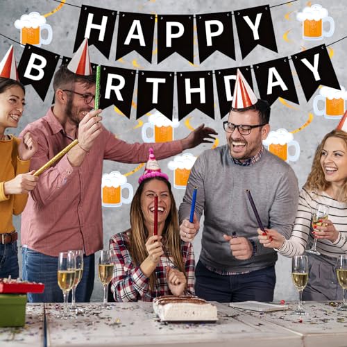 Image of Beer Birthday Banner for Beer Party and Birthday Wedding Party Supplies (Black+Gold)