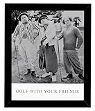Golf Picture with 3 Stooges Black and White Framed Golf