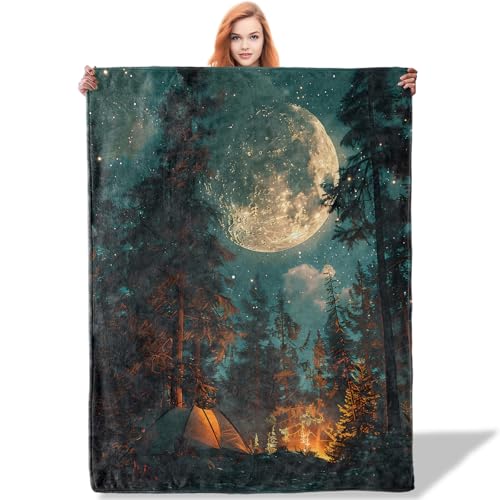 Plistiz Camping Throw Blanket 40x50, Moonlit Night Design Blankets for
