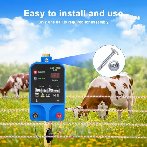 Anosuwa 12V Weidezaungerät, Ladegerät für Elektrozaun, 2 Joule/10,5kV Elektrozaun für 2 bis 10KM, Plug-in-Elektrozaun-Stromversorgung für Geflügel, Vieh, Haustiere, Steuergerät zum Schutz von Gärten