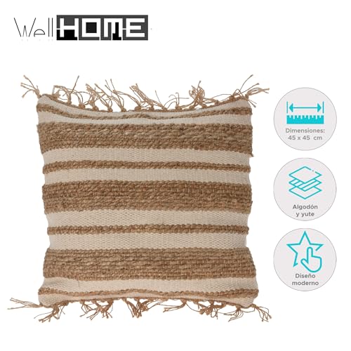 Coussin en jute et coton bohème chic beige multicolore pour décoration