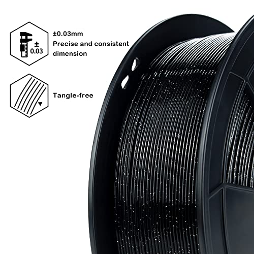 Image of ZIRO Glitter PLA Filament 1.75mm, Sparkle Translucent 3D Printer Filament, Twinkle Series 2.2lbs Pure Color Spool, Neatly Wound, Fit Most FDM 3D Printers, Twinkling Black