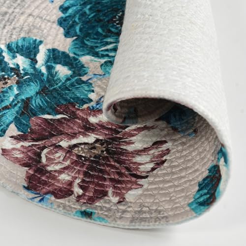 Image of LaVichitra Cotton Table Placemat | Dining Table Mat | Bed Side Table Mat | Cotton Round Shape Placemats | Washable PlaceMat for Shelves & Plant Pots - Pack of 4, Blue Rose