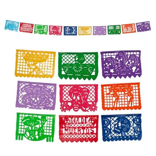 FANMEX - Fantastik - Auténtico Papel picado Mexicano - Modelo Calaveras 4 Metros - Decoración día de Muertos (Plástico)