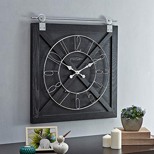 Firstime & Co. Black Farmstead Barn Door Wall Clock For Home Office, Kitchen, Living Room, Bedroom, Square, Wood And Metal, Farmhouse Decor, 29 X 27 Inches #TOP14