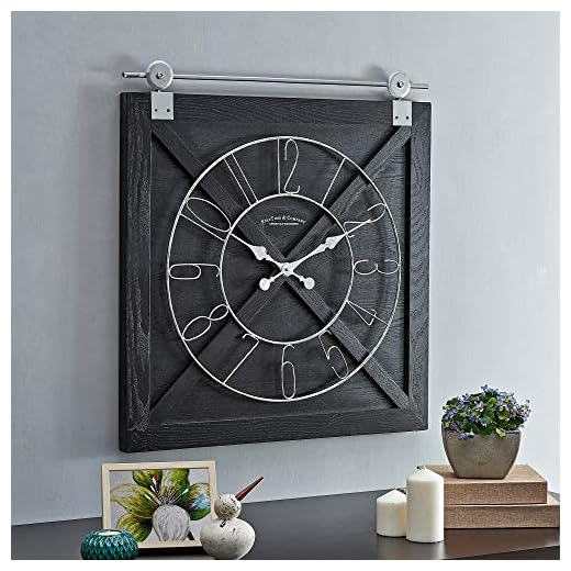 FirsTime & Co. Black Farmstead Barn Door Wall Clock for Home Office, Kitchen, Living Room, Bedroom, Square, Wood and Metal, Farmhouse Decor, 29 x 27 inches