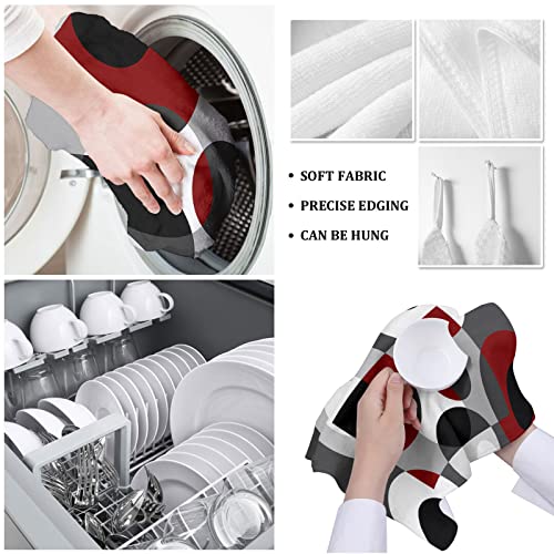 Artwork Store Kitchen Towels 2 Pack, Dark Red And Grey Geometric Circle Kitchen Dish Towels Soft Absorbent Cotton Drying Cloth,Tea Towels/Bar Towels/Hand Towels For Kitchen Bathroom #TOP4
