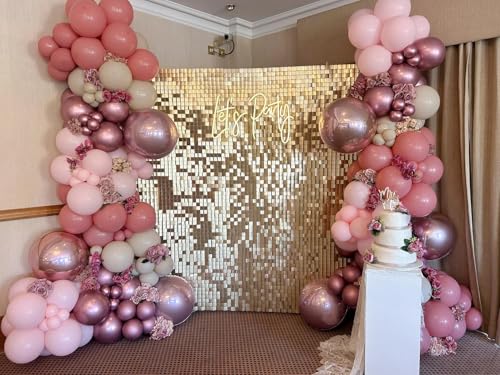 Image of Shimmer Wall Backdrop Champagne Gold Sequin Wall Panel Backdrop Decor for Wedding, Anniversary, Birthday, Party, 36 Panels