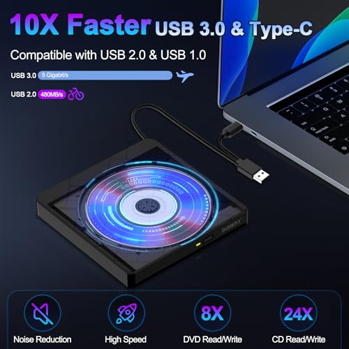 Graveur CD DVD externe Slim pour ordinateur de bureau Mac et PC - 2