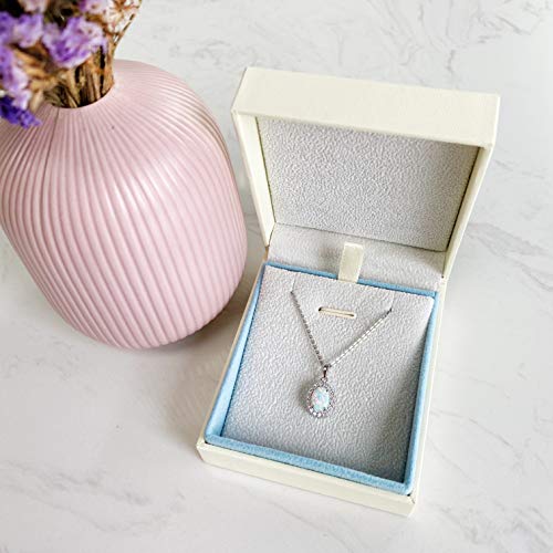 Fancime 925 Sterling Silver Oval Necklace White Created Opal Pendant Delicate Cubic Zirconia Jewelry For Women Girls #TOP6