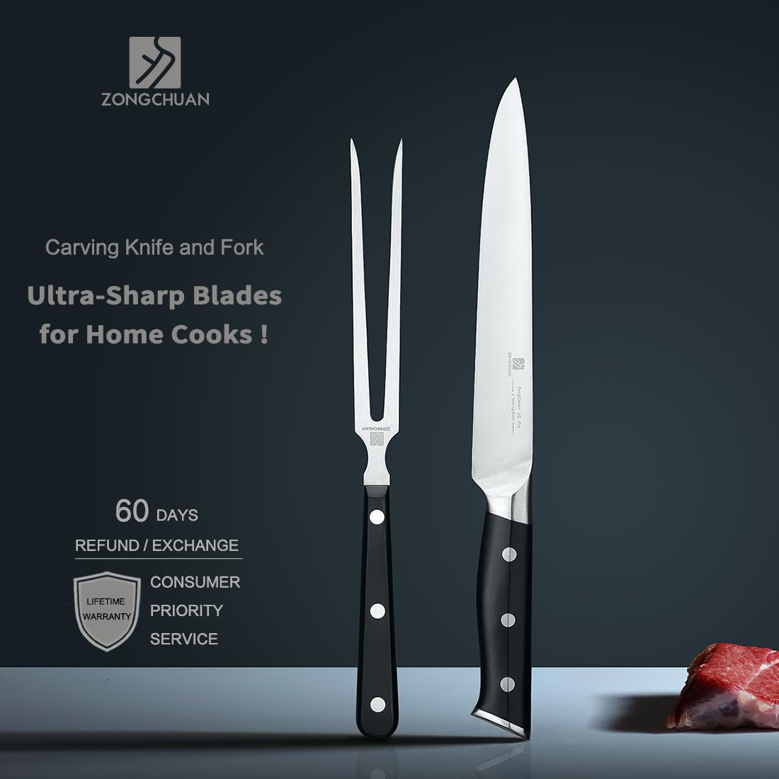 8" Stainless Steel Carving Knife and 7" Fork Set, Professional BBQ Brisket Slicing Kit with Ergonomic Full Tang Handle, Premium Meat, Fruits & Vegetables Cutting Tools in Gift Box — Amazon image 8