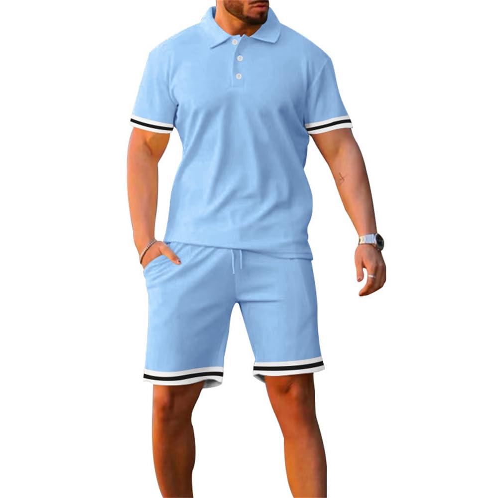 YingMen Sports Suit Lapel With Buttons Men Polo Shirt Solid Color Summer Set Fashion Men Casual Shirt Regular Fit Short Sleeve 2-Piece Set Multicoloured Options Men Shorts