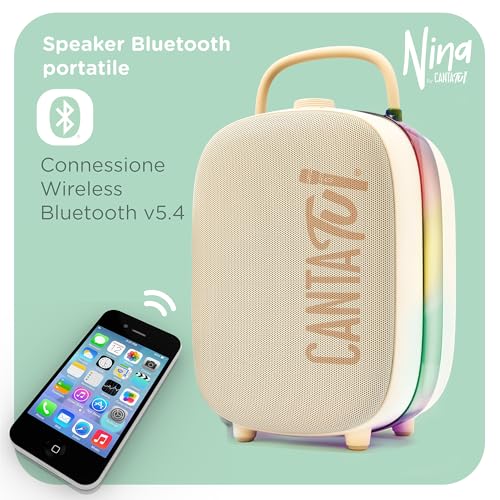 Quarta immagine Canta Tu - Nina, Macchina Per Karaoke Con 2 Microfoni Wireless Inclusi, Altoparlante Portatile Bluetooth, Colore Beige Con Luci Led E Cambio Voci, Per Bambini Ragazzi E Adulti