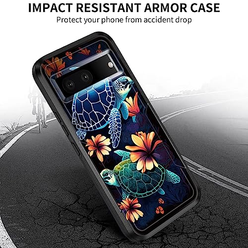 JHYYTUJTYP for Pixel 7A Case,[Military Grade Drop Tested] Heavy-Duty Tough Rugged Shockproof Protective Case for Google Pixel 7A 6.1",Sea Turtle with Flowers - image 3