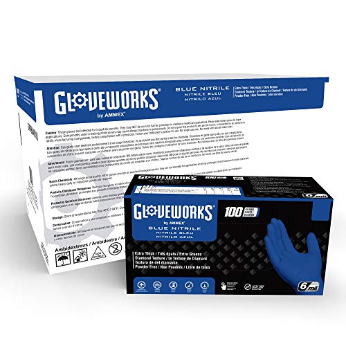 Best Deal 🛒 Gloveworks HD Industrial Royal Blue Nitrile Gloves with Diamond Texture Grip, Box of 100, 6 mil, Size XLarge, Latex Free, Powder Free, Textured, Disposable, GWRBN48100