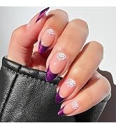 Halloween Press On Nails，french press on nails，Almond Press On Nails with Spiderweb Pattern， Acry...