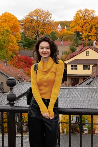 Image of v28 Women's Stretchable Cowl Neck Knit Long Sleeve Slim Fit Bodycon Sexy Sweater