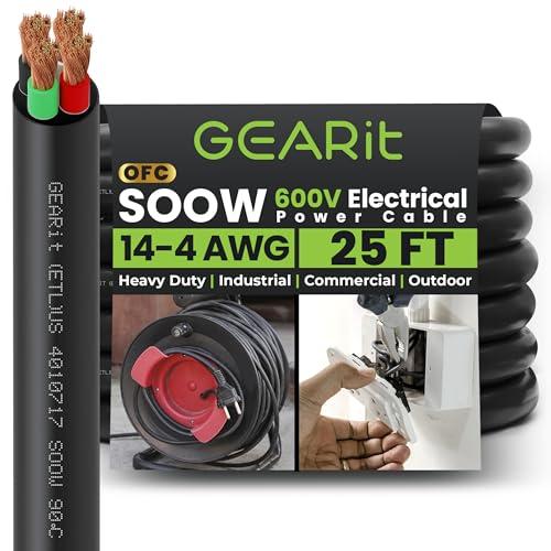 GEARit 25 ft 14/4 AWG SOOW Cable for Portable Power & Outdoor Use, 600V