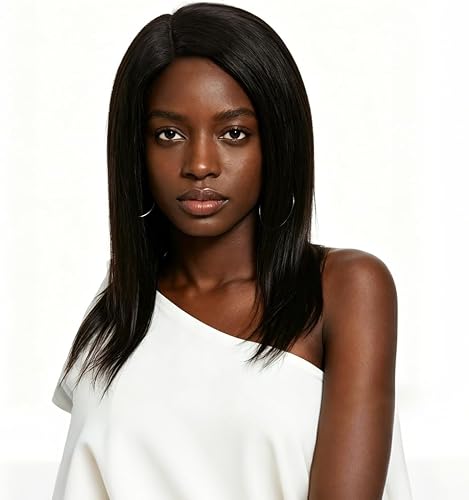 Beginner Friendly 16 Inch Straight Human Hair Wig Natural Black Glueless Wig Natural Looking Daily Wear for Women