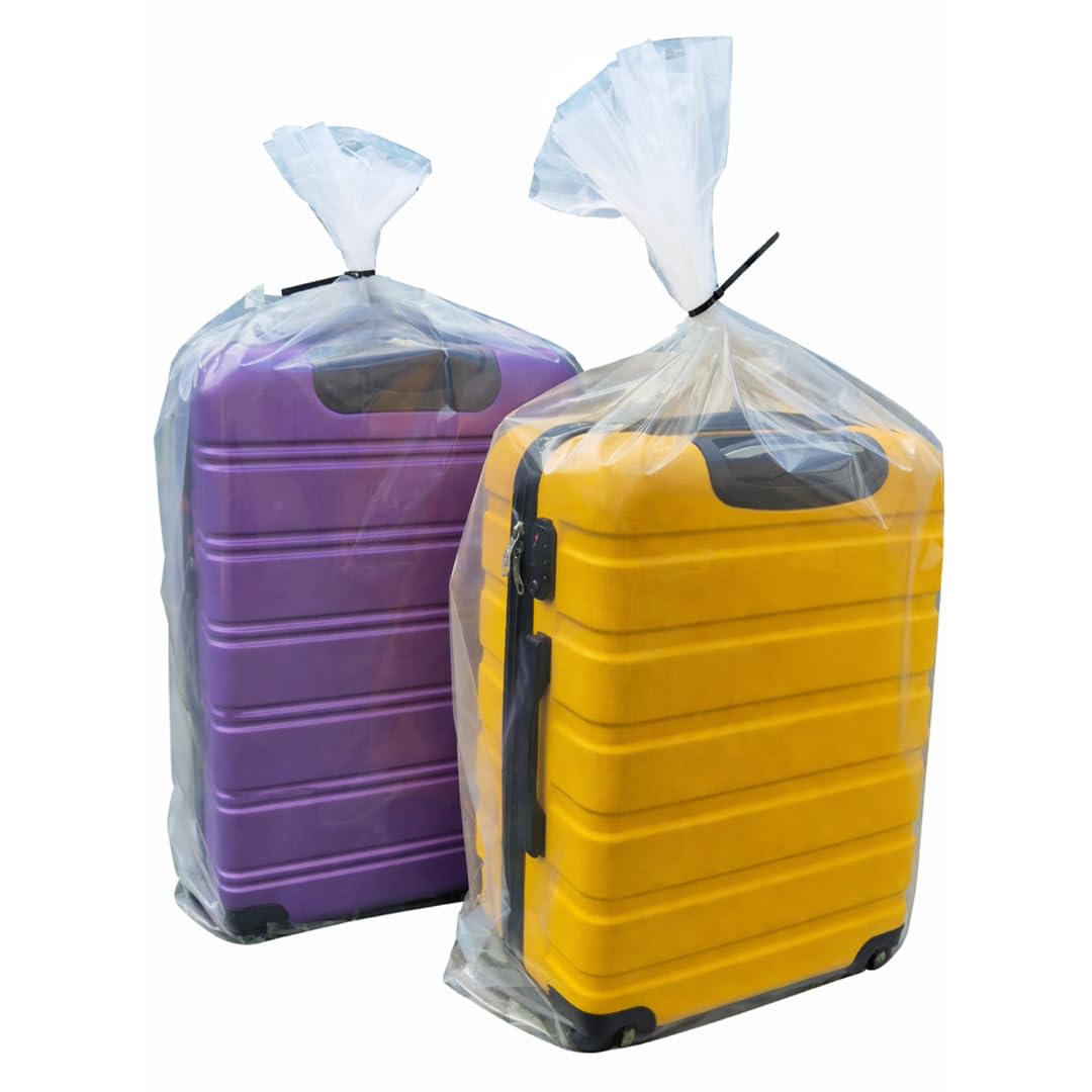 SUITCASE STORAGE BAGS X 2 - EXTRA LARGE CLEAR PLASTIC - 36" x 48" (92cm x 122cm) HEAVY DUTY 500 GAUGE with re-useable CABLE TIES