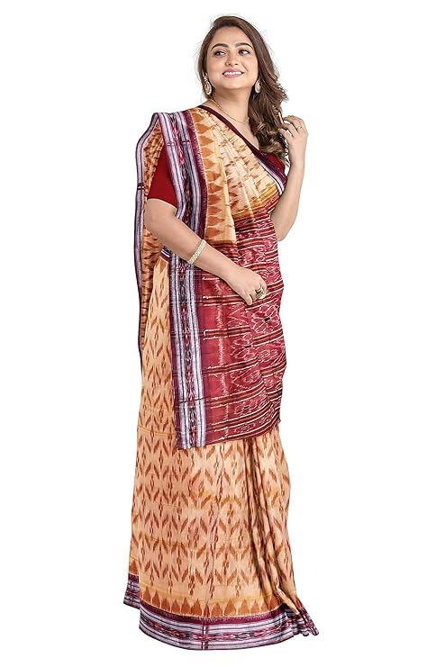 Image of Ikat Women's Cotton Saree, Handmade Pure Cotton Khandua Saree, Ikkat Orissa Traditional Handloom Saree Without Blouse