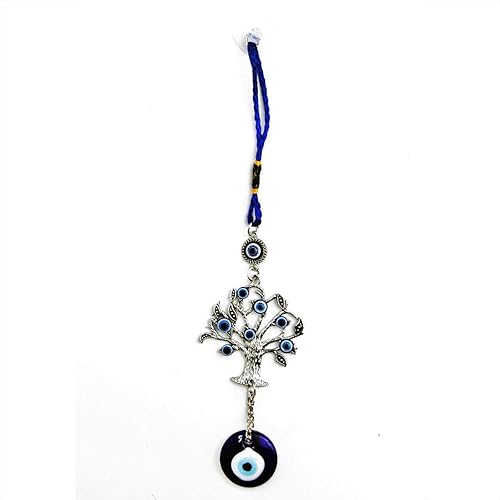 LUCKBOOSTIUM - Adorno para colgar en la pared de árbol de la fortuna azul de ojo malvado y cristal grande, decoración del hogar, accesorios para