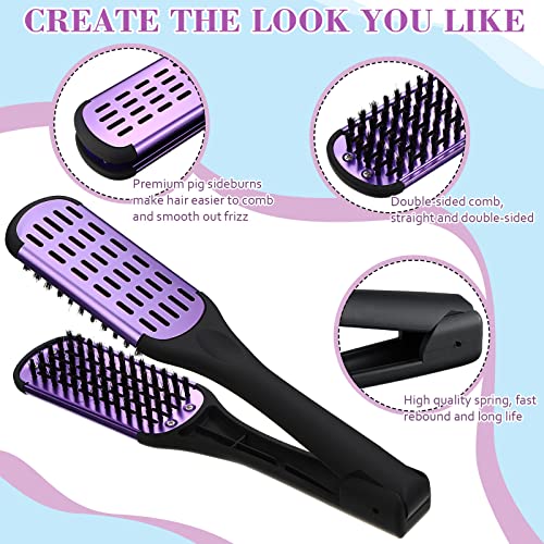 2 Pieces Straightening Comb For Hair, Boar Bristles Clamp Double Sided