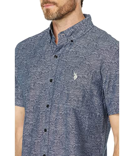 U.S. POLO ASSN. Short Sleeve Printed Chambray Denim Woven Shirt Infinity Blue MD3