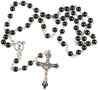 BLACK Glass Rosary Beads Rosaries Silver Metal Crucifix