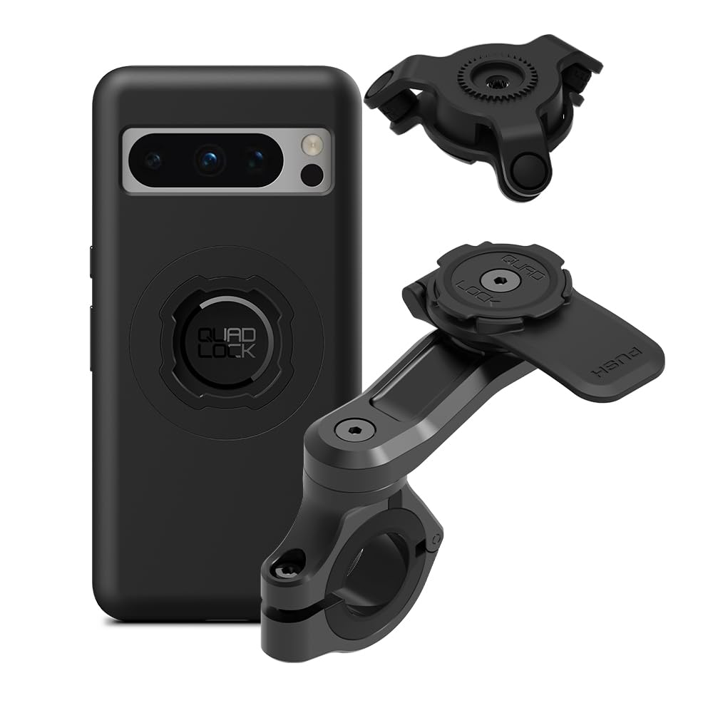 Quad Lock Kierownica Motocyklowa Uchwyt Telefonu PRO Zestaw z Amortyzatorem Drgań i Pixel 8 Pro MAG Etui