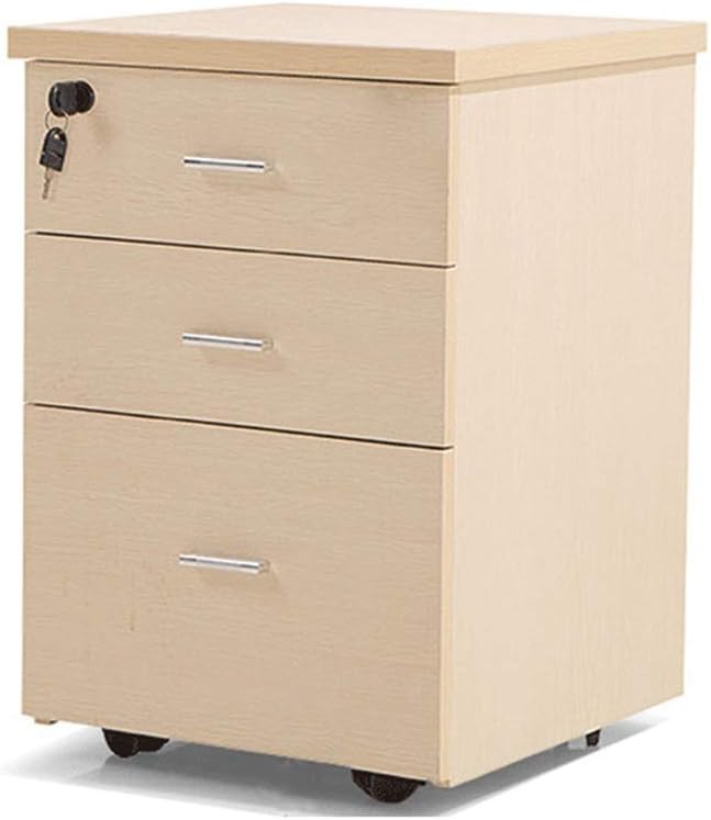 Simple Wooden Office File Cabinet with Lock Three-Layer Drawer Removable Data Cabinet Home Storage Cabinet Study Cabinet File Cabinet Filing Cabinet (Color : Brass) (1)