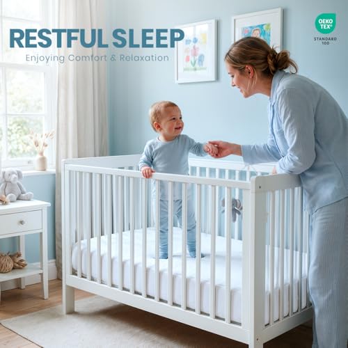 Image of Crib Size Mattress Protector Waterproof, Premium 200 GSM Terry Mattress Cover, Soft & Breathable Bed Cover, Fitted Sheet Style Stretchable Deep Pockets 5 inch by Utopia Bedding (White)
