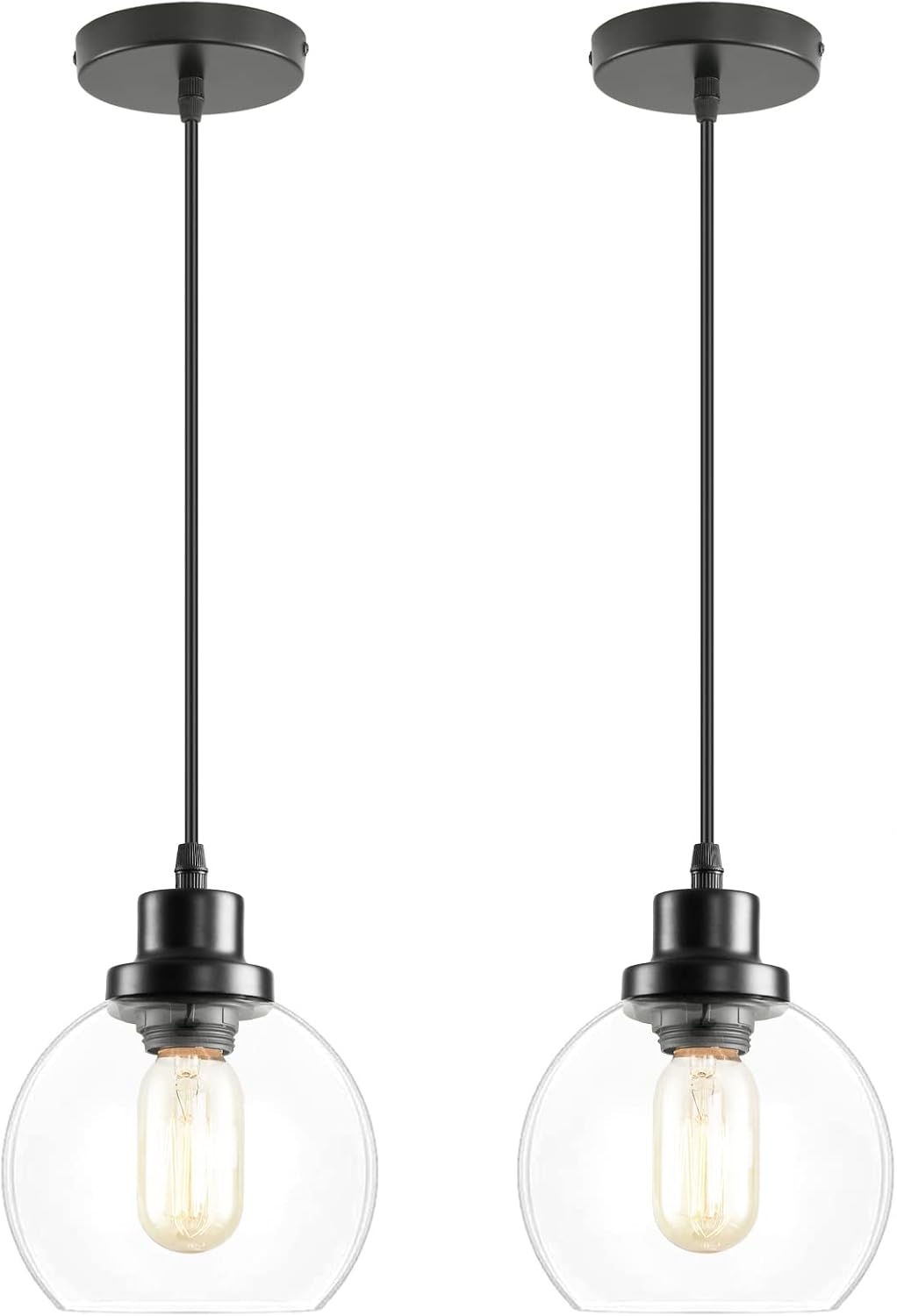 ZZ Joakoah 2 Pack Industrial Pendant Lights, Modern Clear Glass Shade