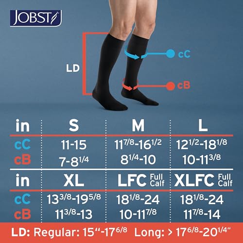 Image of JOBST forMen Compression Socks 20-30 mmHg Knee High, with SoftFit Band, Closed Toe, Black, X-Large Full Calf