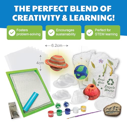 Earth Day Green Science - Paper Making Kit - Recycle and Create Your Own - Paper Making Screen - Green DIY Craft Stem Toys Kit for Kids - Includes Molds, Paints, and Glow-in-the-Dark Features - Thumbnail 7