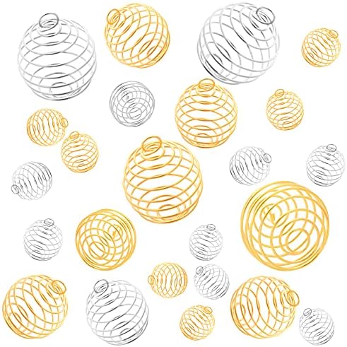 30pcs Crystal Spiral Bead Pendant Cages, UHOMENY Crystal Cages for Stone Necklace Holder Gold Plated 3 Sizes Hollow Cage Pendants Charms Findings for Jewelry Making DIY ( 15mm, 20mm, 25mm) (Silver & Gold)