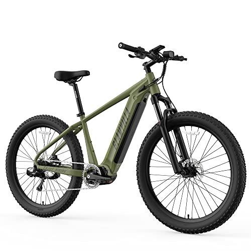Glamvilla Electric Bike For Adults 250W Mid Drive Electric Bike Fat Tire 26" With 720Wh Removable Battery, Up To 25Mph, Shimano 9 Speed And Front Fork Suspension Bison Pro 27.5（Green） #TOP30