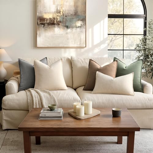 Image of MIULEE Pack of 2 Thick Textured Couch Throw Pillow Covers 20x20, Grey Decorative Pillow Covers, Neutral Linen Cushion Cases for Sofa Bed Living Room Modern Farmhouse Home Decor, No Filling