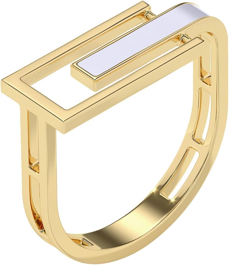 HYOU Cera Womens Rings, 14K Gold Vermeil (25x Thicker Than Plated Gold Jewelry) on 925 Sterling Silver Rings, Hypoallergenic Wedding Band with Ceramic Accent, Jewelry Gift Box, 5 Yr Warranty