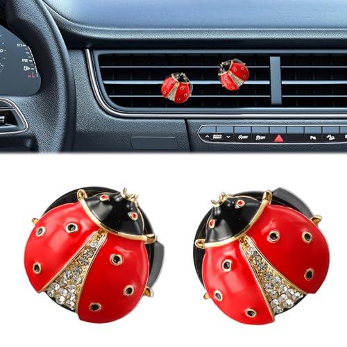 Image of 2pcs Ladybug Car Accessories,Ladybug Car Air Freshener Vent Clips,Colorful and Durable,Suitable for Female Girls' Vehicle Interior Decoration.with 2 Air Outlet Clips