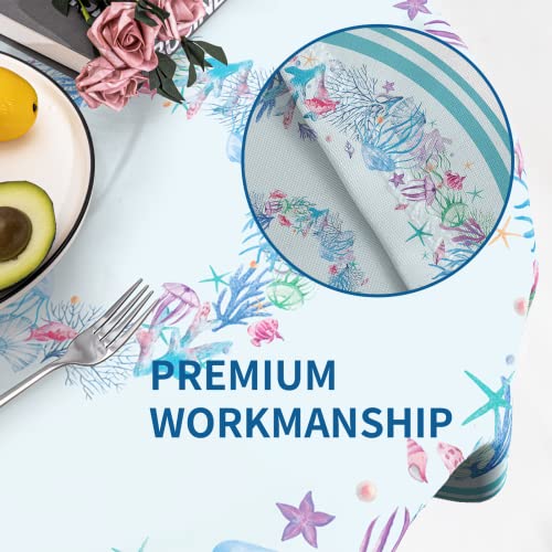 Kwlegh Summer Blue Ocean Beach Theme Round Tablecloth 60 Inch Colorful Starfish Seahorse Table Cloth Stainproof Polyester Party Table Cover Coastal Nautical Tablecloth For Holiday Home Picnic Decor #TOP3